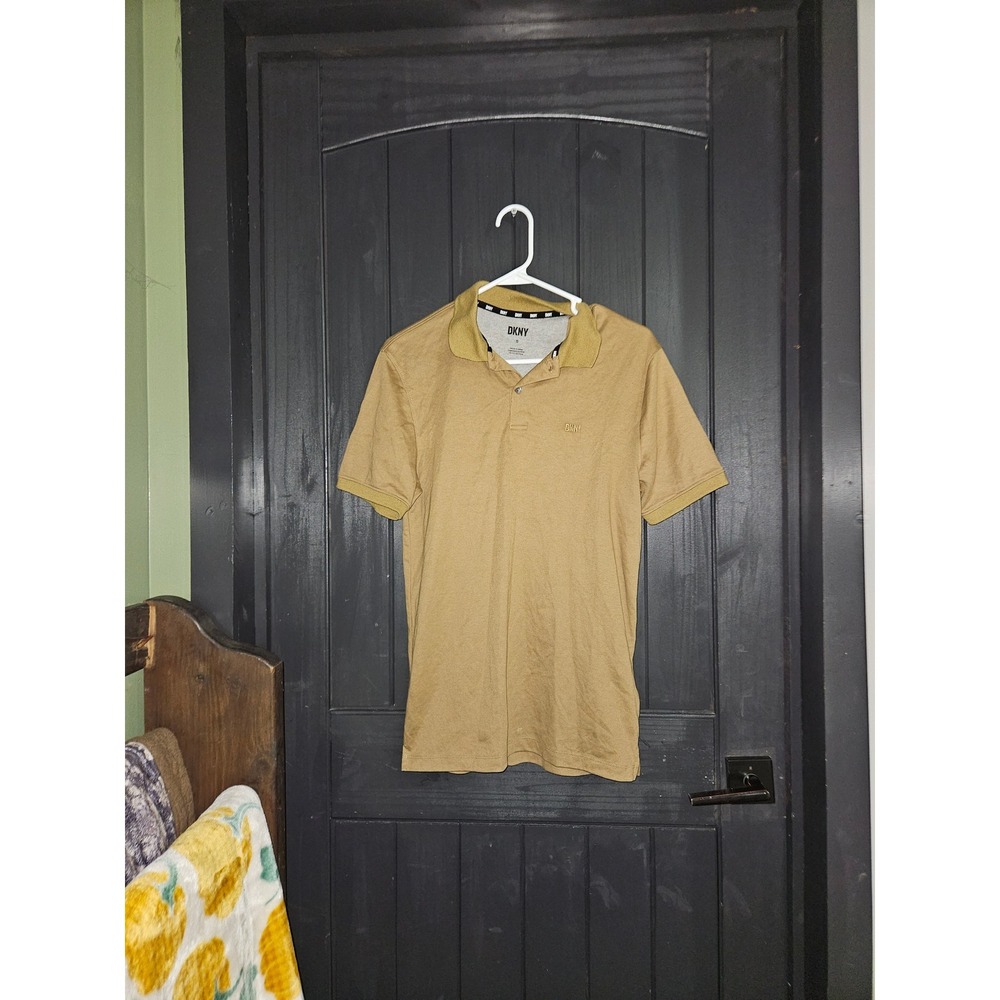DKNY Mens Polo Shirt - Short Sleeve Tan Brown Casual Top - Size S